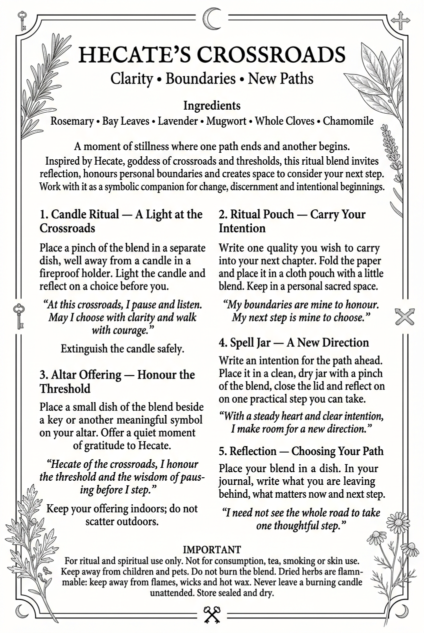 Printer-friendly Hecate’s Crossroads botanical ritual insert